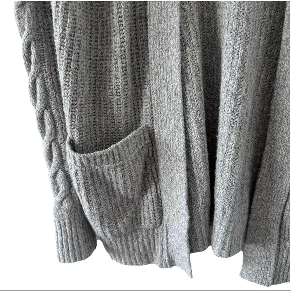 Abercrombie & Fitch Open Cardigan Sweater Gray Cable Knit Pockets Vintage Y2K 90 - Picture 3 of 8